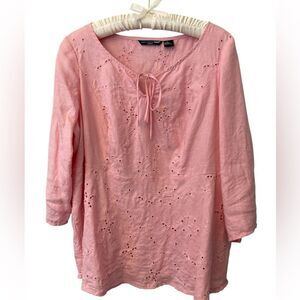 Saint Tropez West Floral Blush Pink Linen Blouse Size 1X